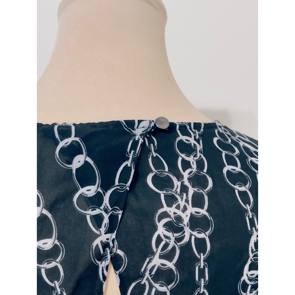 Banana Republic Women‎ Petite XXS Black White Chain Print Keyhole Back Blouse - Picture 5 of 9